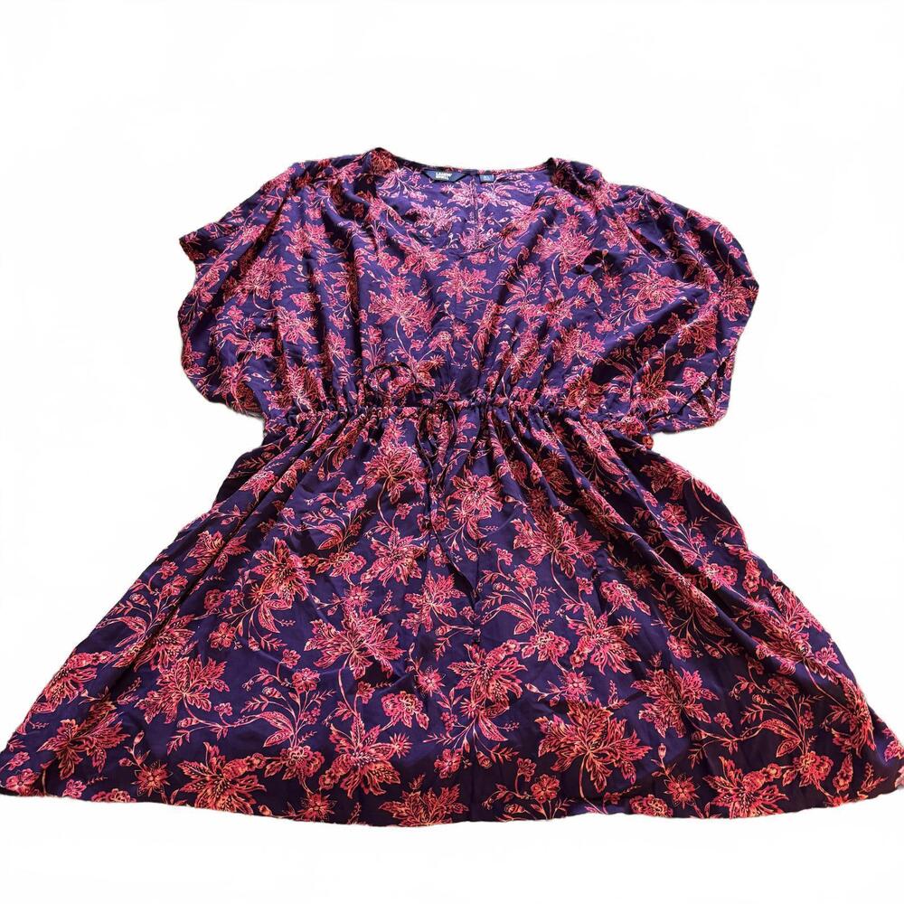 Lands' End M/L‎ floral swimsuit cover-up Vneck, dolman sleeves, drawstring waist